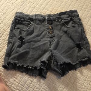 Vanilla Star Distressed Black Denim Button-Front Shorts